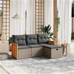 vidaXL 4-delige Loungeset met kussens poly rattan grijs