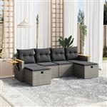 vidaXL 6-delige Loungeset met kussens poly rattan grijs