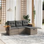 vidaXL 4-delige Loungeset met kussens poly rattan grijs