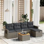 vidaXL 6-delige Loungeset met kussens poly rattan grijs