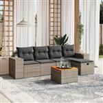 vidaXL 6-delige Loungeset met kussens poly rattan grijs