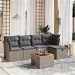 vidaXL 6-delige Loungeset met kussens poly rattan grijs