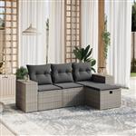 vidaXL 4-delige Loungeset met kussens poly rattan grijs