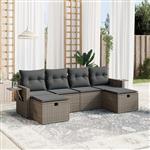 vidaXL 6-delige Loungeset met kussens poly rattan grijs