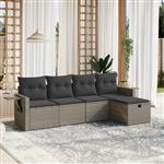 vidaXL 5-delige Loungeset met kussens poly rattan grijs