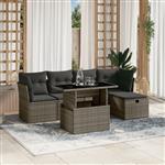 vidaXL 6-delige Loungeset met kussens poly rattan grijs