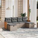 vidaXL 6-delige Loungeset met kussens poly rattan grijs