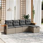 vidaXL 5-delige Loungeset met kussens poly rattan grijs