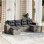 vidaXL 6-delige Loungeset met kussens poly rattan grijs