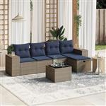 vidaXL 6-delige Loungeset met kussens poly rattan grijs