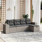 vidaXL 5-delige Loungeset met kussens poly rattan grijs