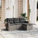 vidaXL 4-delige Loungeset met kussens poly rattan grijs