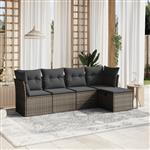 vidaXL 5-delige Loungeset met kussens poly rattan grijs