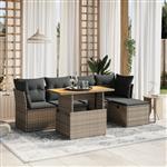 vidaXL 6-delige Loungeset met kussens poly rattan grijs