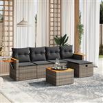 vidaXL 6-delige Loungeset met kussens poly rattan grijs