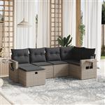 vidaXL 6-delige Loungeset met kussens poly rattan grijs