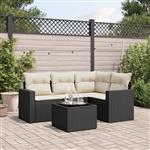 vidaXL 5-delige Loungeset met kussens poly rattan zwart