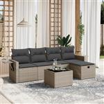 vidaXL 6-delige Loungeset met kussens poly rattan grijs