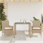 vidaXL 3-delige Tuinset met kussens poly rattan en glas beige