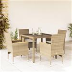 vidaXL 5-delige Tuinset met kussens poly rattan en glas beige