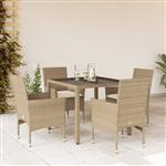 vidaXL 5-delige Tuinset met kussens poly rattan en glas beige