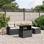 vidaXL 6-delige Loungeset met kussens poly rattan zwart