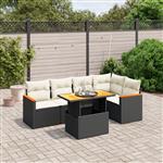 vidaXL 6-delige Loungeset met kussens poly rattan zwart