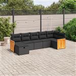 vidaXL 7-delige Loungeset met kussens poly rattan zwart