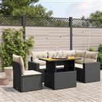 vidaXL 6-delige Loungeset met kussens poly rattan zwart