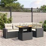 vidaXL 6-delige Loungeset met kussens poly rattan zwart