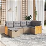 vidaXL 6-delige Loungeset met kussens poly rattan gemengd beige