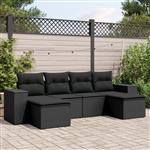 vidaXL 6-delige Loungeset met kussens poly rattan zwart