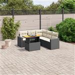 vidaXL 6-delige Loungeset met kussens poly rattan zwart