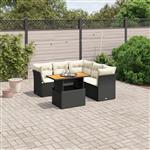 vidaXL 5-delige Loungeset met kussens poly rattan zwart