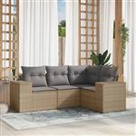 vidaXL 4-delige Loungeset met kussens poly rattan beige