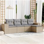 vidaXL 5-delige Loungeset met kussens poly rattan beige