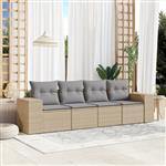 vidaXL 4-delige Loungeset met kussens poly rattan beige