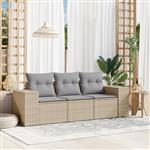 vidaXL 3-delige Loungeset met kussens poly rattan beige