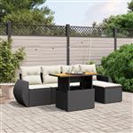 vidaXL 6-delige Loungeset met kussens poly rattan zwart