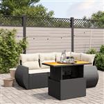 vidaXL 5-delige Loungeset met kussens poly rattan zwart