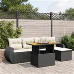 vidaXL 6-delige Loungeset met kussens poly rattan zwart