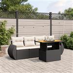 vidaXL 5-delige Loungeset met kussens poly rattan zwart