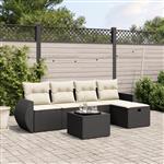 vidaXL 6-delige Loungeset met kussens poly rattan zwart