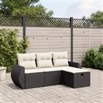 vidaXL 4-delige Loungeset met kussens poly rattan zwart