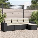 vidaXL 5-delige Loungeset met kussens poly rattan zwart