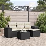 vidaXL 5-delige Loungeset met kussens poly rattan zwart