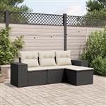 vidaXL 4-delige Loungeset met kussens poly rattan zwart