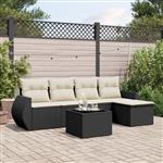 vidaXL 6-delige Loungeset met kussens poly rattan zwart