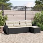 vidaXL 5-delige Loungeset met kussens poly rattan zwart