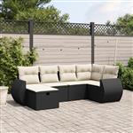 vidaXL 6-delige Loungeset met kussens poly rattan zwart